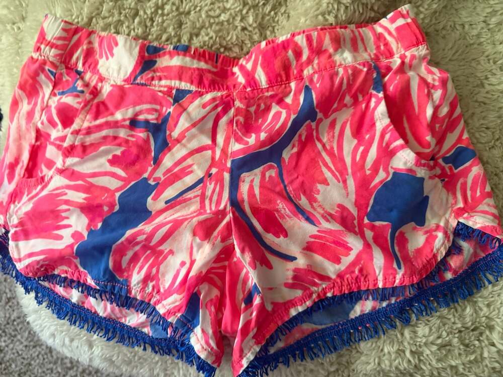 Lilly Pulitzer Cocoa Shorts in Tiki Pink Beach Bliss Print with Fringe Hem